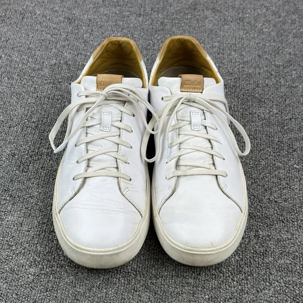 Olukai Mens Lae' Ahi Li 'ili Sneakers Shoes White Leather Lace Up Mens Size 9.5